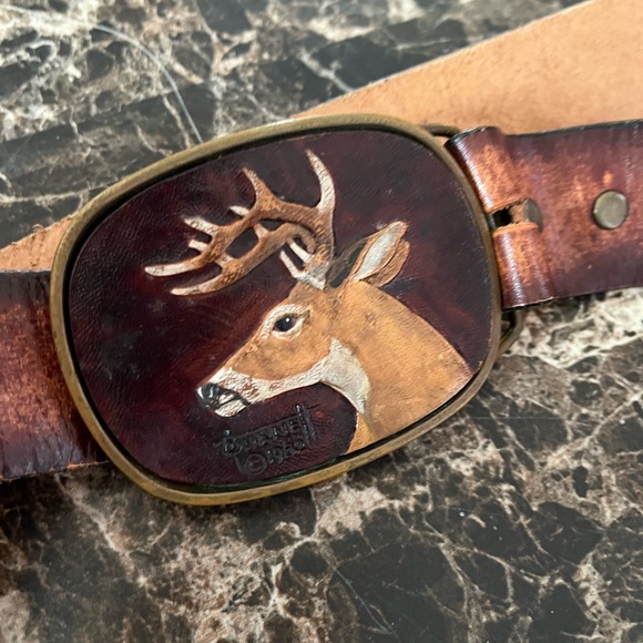 Eagle leather works leather belt with stag belt buckle size 34 - Picture 4 of 11